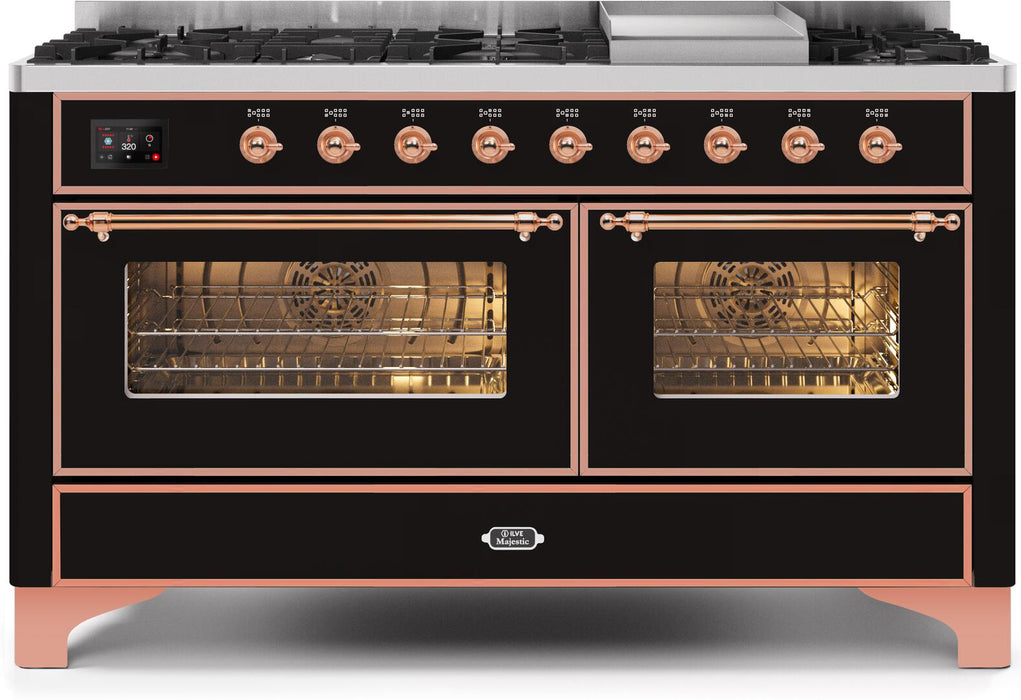 ILVE Majestic II 60" Dual Fuel Glossy Black Copper Trim UM15FDNS3BKP