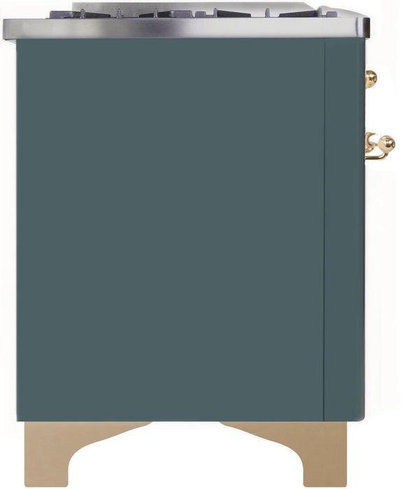 ILVE Majestic II 60" Dual Fuel Natural Gas Freestanding Range, Blue Grey, Brass Trim UM15FDNS3BGG