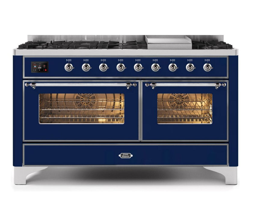 ILVE Majestic II 60"Dual Fuel Range Blue Chrome Trim UM15FDNS3MBCLP