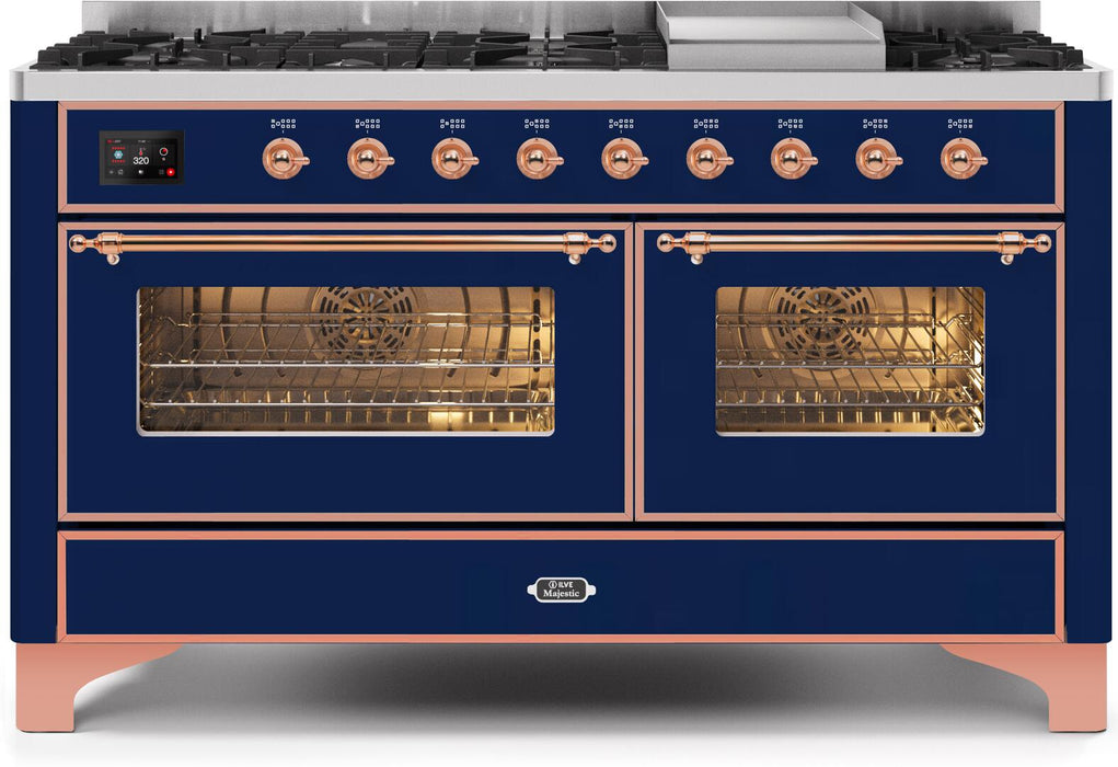 ILVE Majestic II 60"Dual Fuel Range in Blue w/ Copper Trim UM15FDNS3MBP