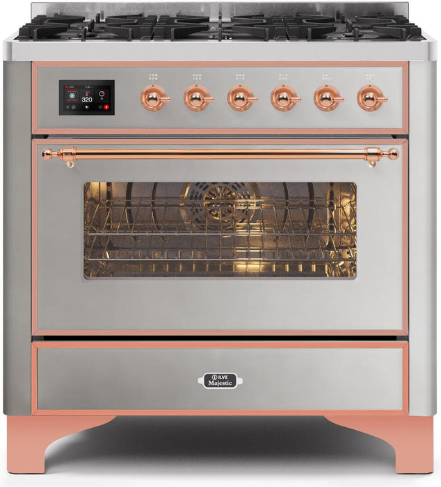 ILVE MajesticII 36"Dual Fuel Range Stainless Steel Copper Trim UM096DNS3SSP