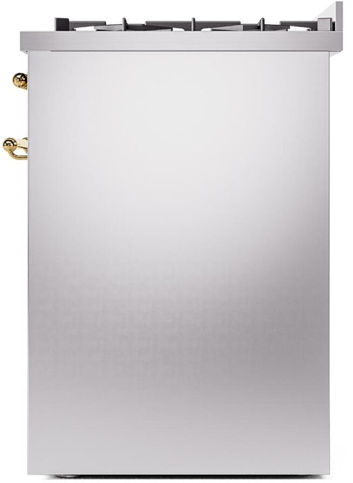 ILVE Nostalgie II 30" Dual Fuel Natural Gas Range, Stainless Steel, Brass Trim UP30NMPSSG