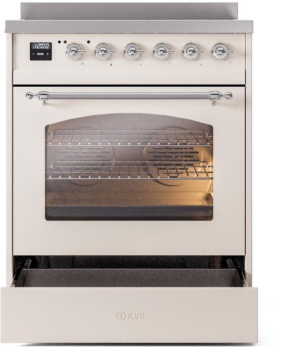 ILVE Nostalgie II 30" Electric Range, Antique White, Chrome Trim UPI304NMPAWC