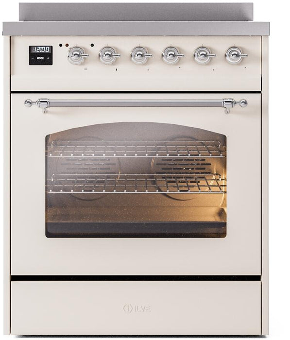 ILVE Nostalgie II 30" Electric Range, Antique White, Chrome Trim UPI304NMPAWC