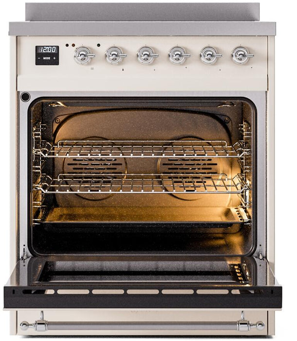 ILVE Nostalgie II 30" Electric Range, Antique White, Chrome Trim UPI304NMPAWC