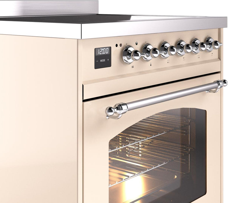 ILVE Nostalgie II 30" Electric Range, Antique White, Chrome Trim UPI304NMPAWC