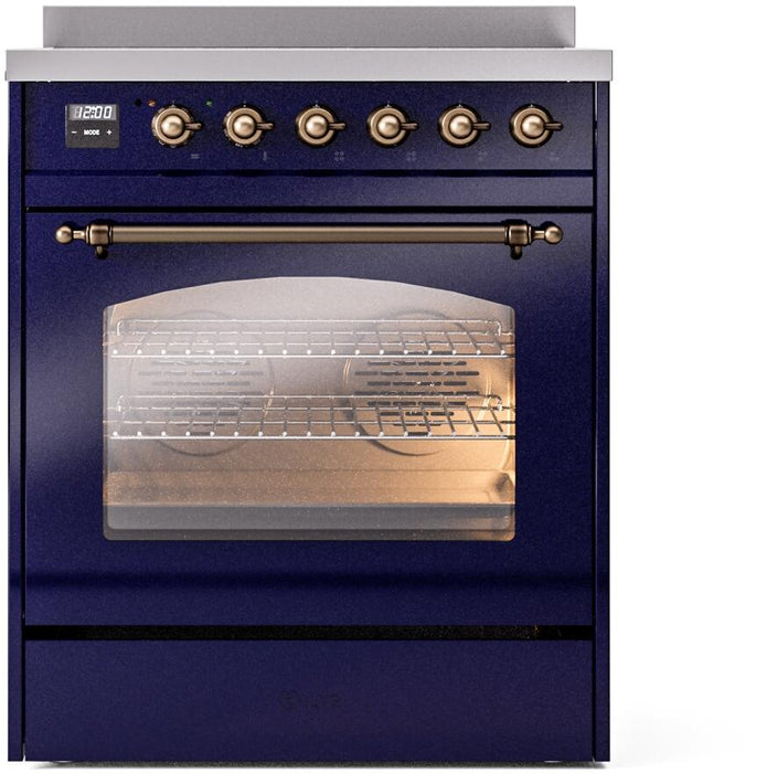 ILVE Nostalgie II 30" Electric Range, Blue, Bronze Trim UPI304NMPMBB
