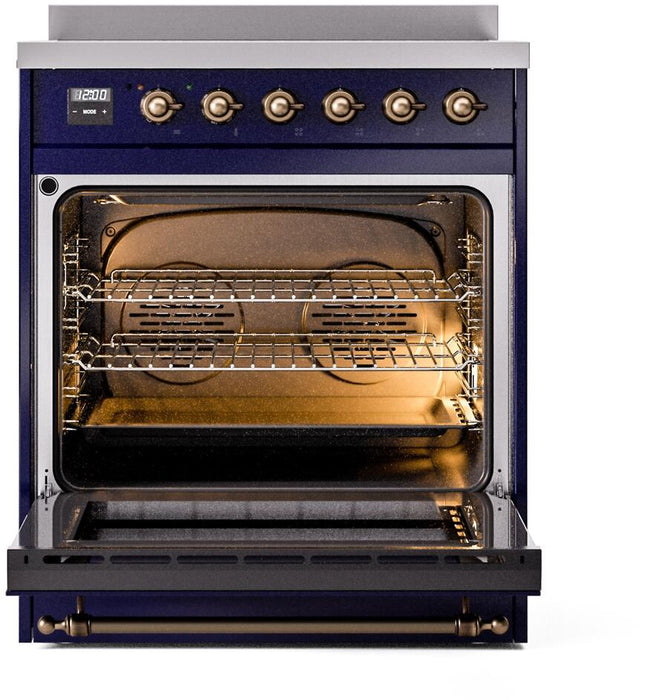 ILVE Nostalgie II 30" Electric Range, Blue, Bronze Trim UPI304NMPMBB