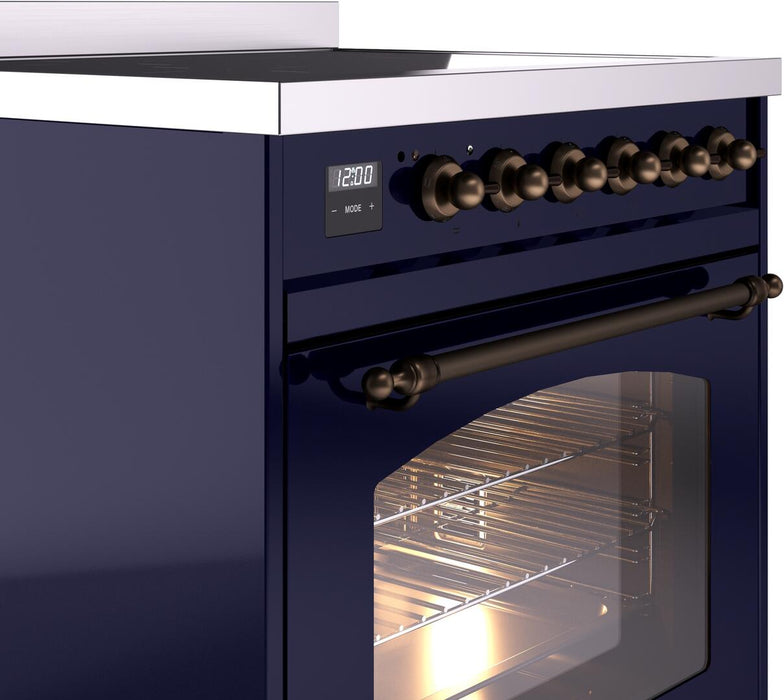 ILVE Nostalgie II 30" Electric Range, Blue, Bronze Trim UPI304NMPMBB
