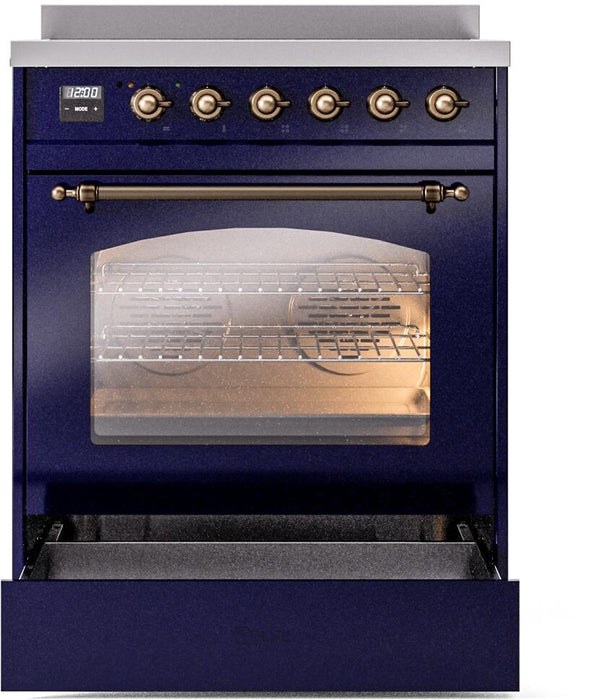 ILVE Nostalgie II 30" Electric Range, Blue, Bronze Trim UPI304NMPMBB