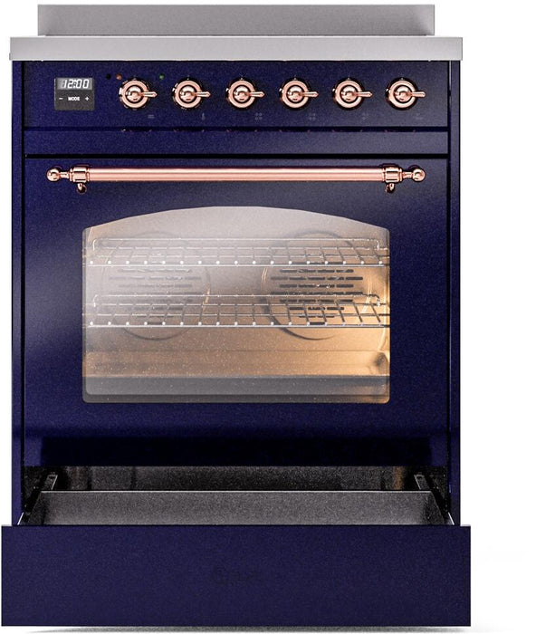 ILVE Nostalgie II 30" Electric Range, Blue, Copper Trim UPI304NMPMBP