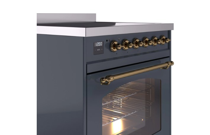 ILVE Nostalgie II 30" Electric Range, Blue Grey, Brass Trim UPI304NMPBGG