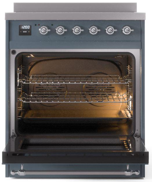ILVE Nostalgie II 30" Electric Range, Blue Grey, Chrome Trim UPI304NMPBGC