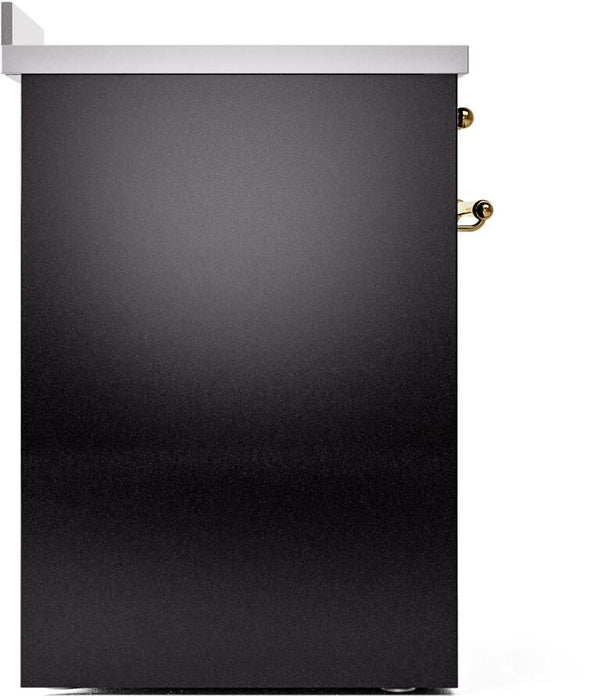 ILVE Nostalgie II 30" Electric Range, Glossy Black, Brass Trim UPI304NMPBKG