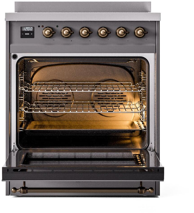 ILVE Nostalgie II 30" Electric Range, Matte Graphite, Bronze Trim UPI304NMPMGB