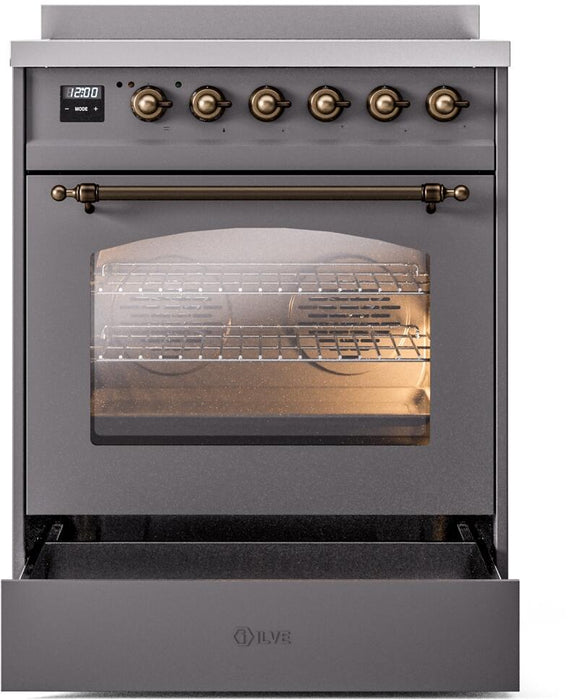 ILVE Nostalgie II 30" Electric Range, Matte Graphite, Bronze Trim UPI304NMPMGB
