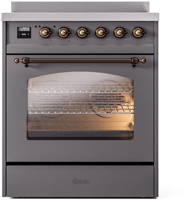 ILVE Nostalgie II 30" Electric Range, Matte Graphite, Bronze Trim UPI304NMPMGB