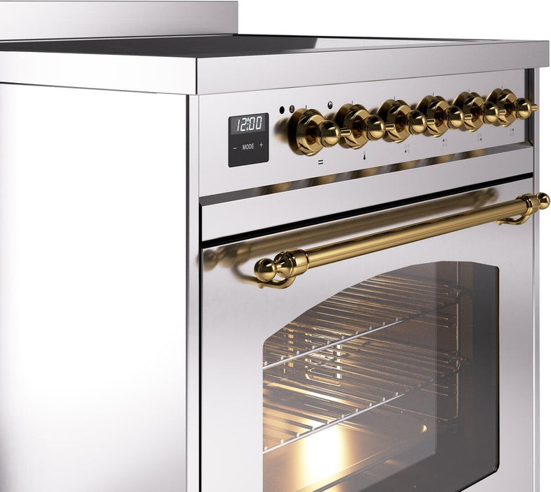 ILVE Nostalgie II 30" Electric Range, Stainless Steel, Brass Trim UPI304NMPSSG