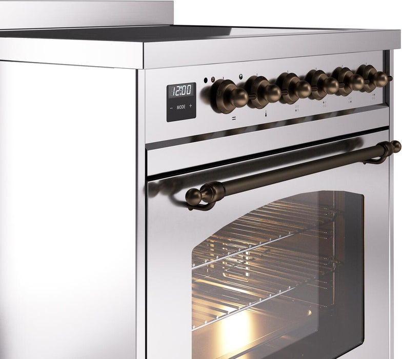 ILVE Nostalgie II 30" Electric Range, Stainless Steel, Bronze Trim UPI304NMPSSB