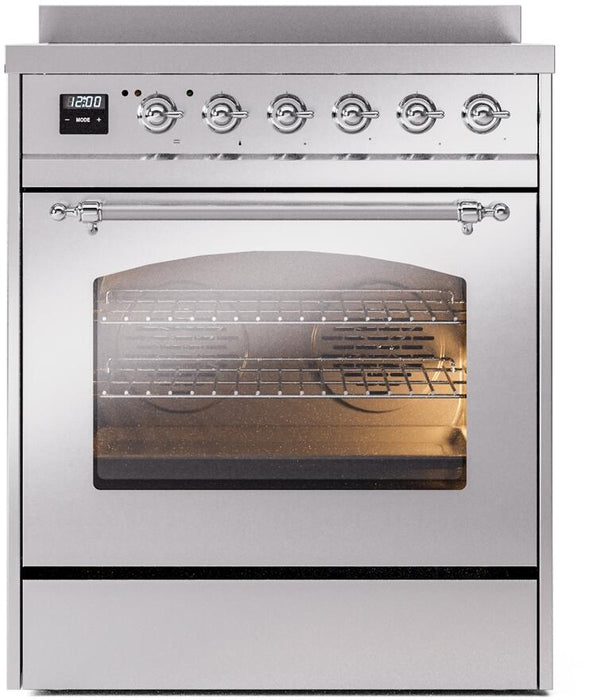 ILVE Nostalgie II 30" Electric Range, Stainless Steel, Chrome Trim UPI304NMPSSC