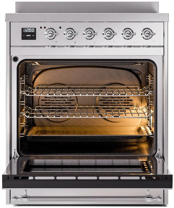ILVE Nostalgie II 30" Electric Range, Stainless Steel, Chrome Trim UPI304NMPSSC