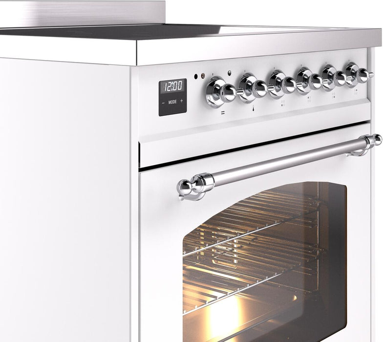 ILVE Nostalgie II 30" Electric Range, White, Chrome Trim UPI304NMPWHC
