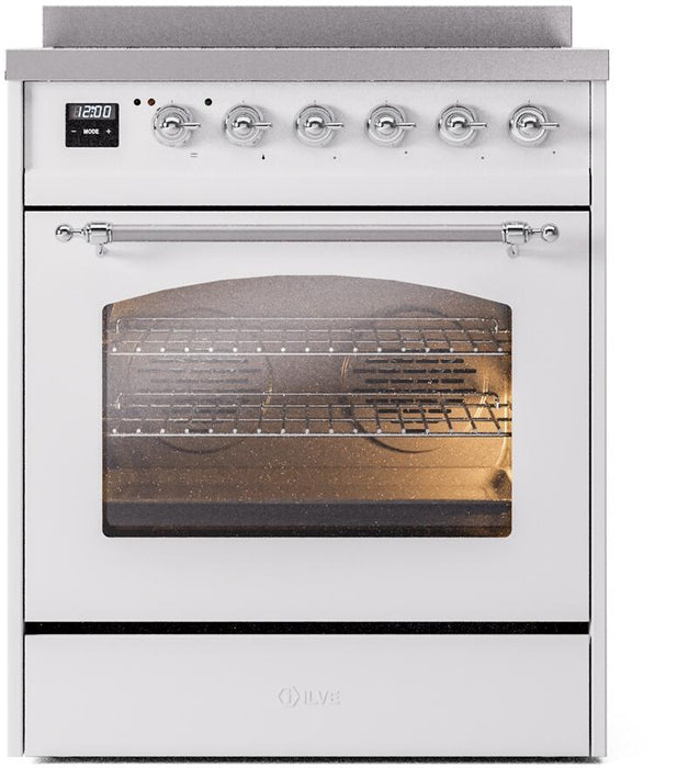 ILVE Nostalgie II 30" Electric Range, White, Chrome Trim UPI304NMPWHC