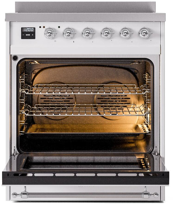 ILVE Nostalgie II 30" Electric Range, White, Chrome Trim UPI304NMPWHC