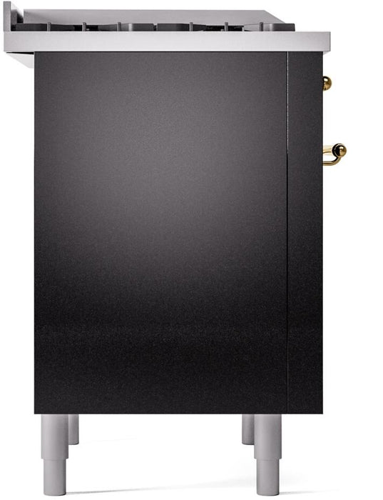 ILVE Nostalgie II 36" Dual Fuel Liquid Propane Range, Glossy Black , Brass Trim UP36FNMPBKGLP