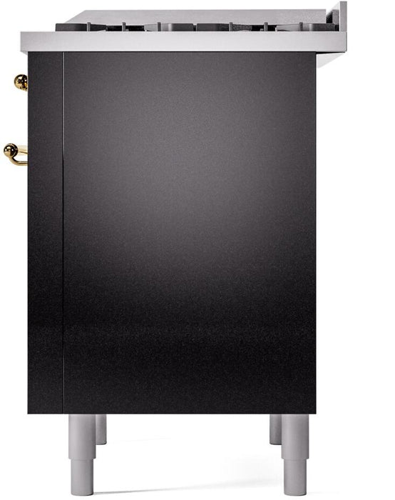 ILVE Nostalgie II 36" Dual Fuel Liquid Propane Range, Glossy Black , Brass Trim UP36FNMPBKGLP