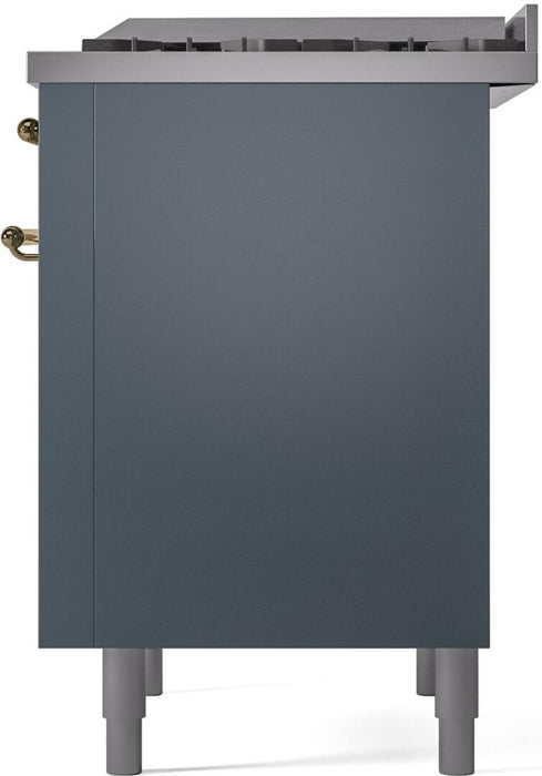 ILVE Nostalgie II 36 " Dual Fuel Natural Gas Freestanding Range in Blue Grey with Brass Trim, UP36FNMPBGG