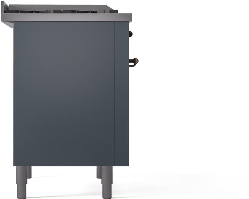 ILVE Nostalgie II 36 " Dual Fuel Natural Gas Freestanding Range in Blue Grey with Bronze Trim, UP36FNMPBGB