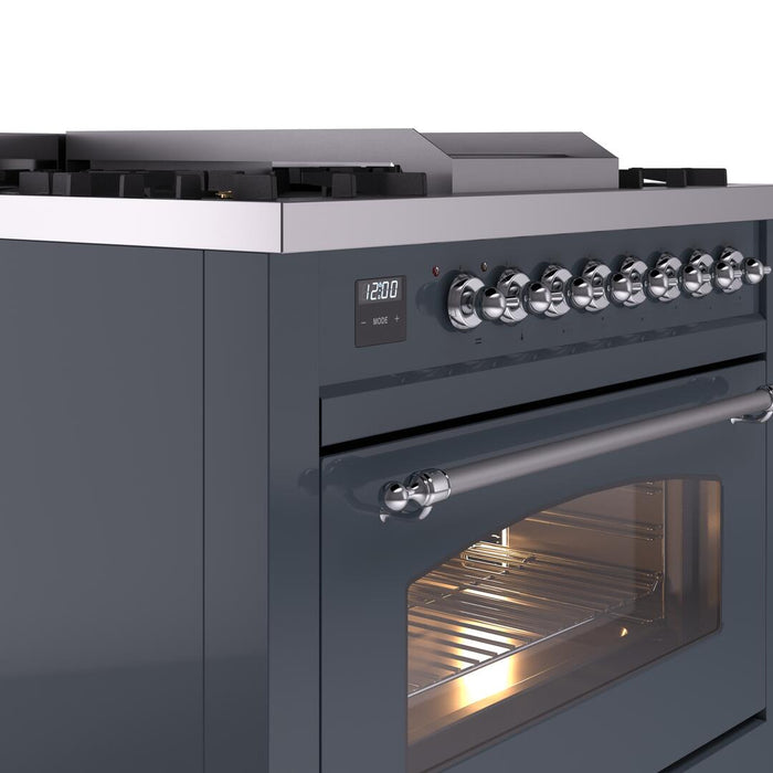 ILVE Nostalgie II 36 " Dual Fuel Natural Gas Freestanding Range in Blue Grey with Chrome Trim, UP36FNMPBGC