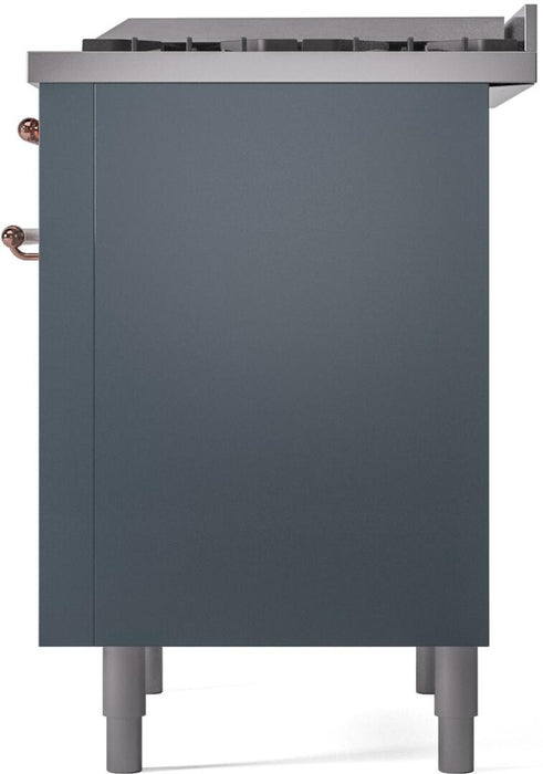 ILVE Nostalgie II 36 " Dual Fuel Natural Gas Freestanding Range in Blue Grey with Copper Trim, UP36FNMPBGP