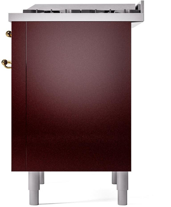 ILVE Nostalgie II 36" Dual Fuel Natural Gas Range, Burgundy, Brass Trim UP36FNMPBUG
