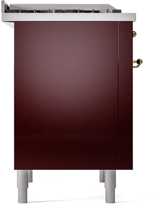 ILVE Nostalgie II 36" Dual Fuel Natural Gas Range, Burgundy, Brass Trim UP36FNMPBUG