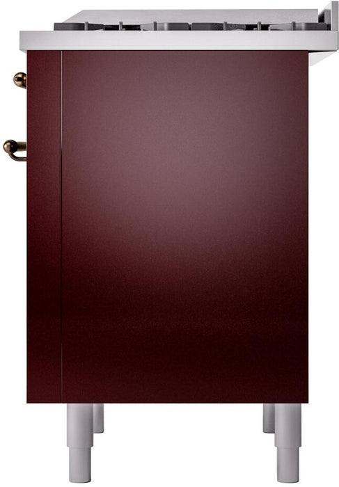 ILVE Nostalgie II 36" Dual Fuel Natural Gas Range, Burgundy, Bronze Trim UP36FNMPBUB