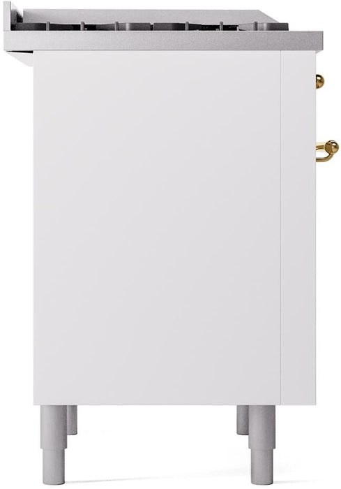 ILVE Nostalgie II 36" Dual Fuel Natural Glass Range, White, Brass Trim UP36FNMPWHG