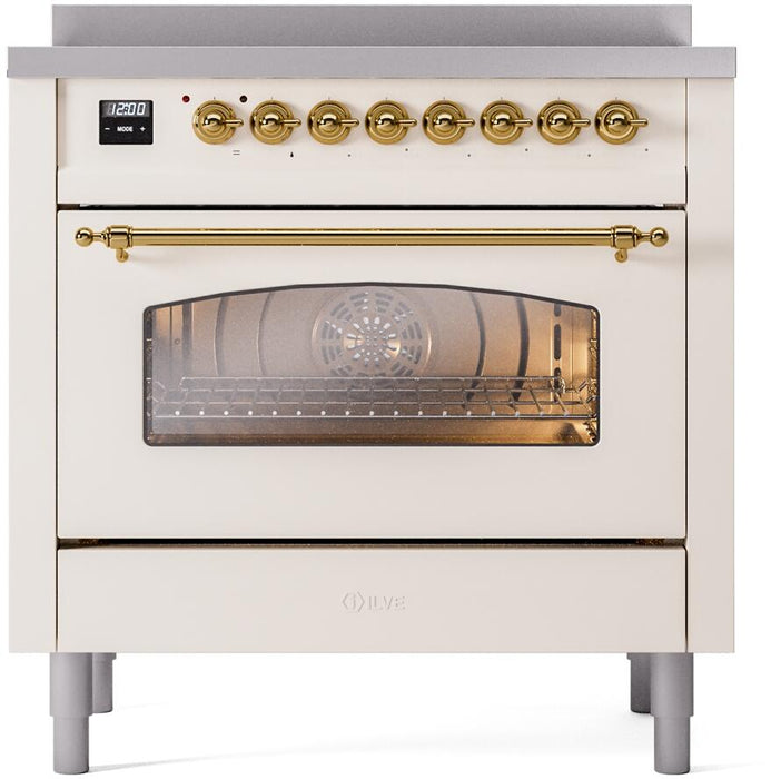 ILVE Nostalgie II 36" Electric Range, Antique White, Brass Trim UPI366NMPAWG