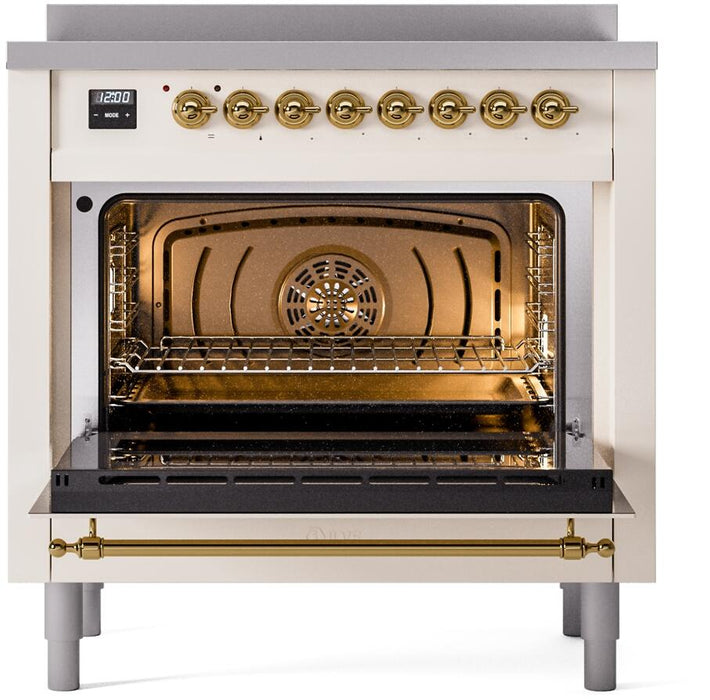 ILVE Nostalgie II 36" Electric Range, Antique White, Brass Trim UPI366NMPAWG