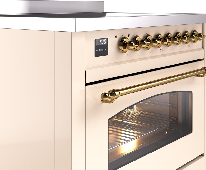 ILVE Nostalgie II 36" Electric Range, Antique White, Brass Trim UPI366NMPAWG