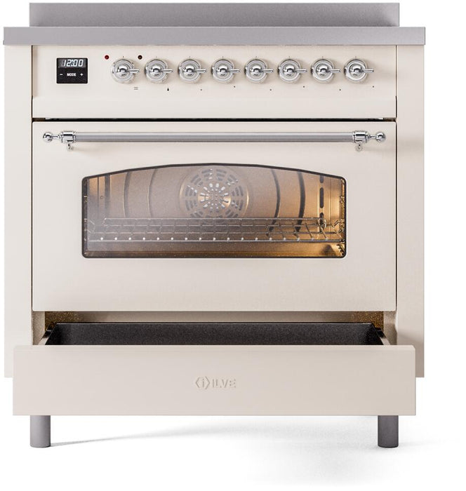 ILVE Nostalgie II 36" Electric Range, Antique White, Chrome Trim UPI366NMPAWC