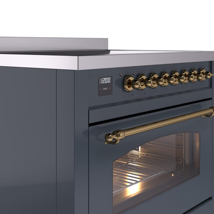 ILVE Nostalgie II 36" Electric Range, Blue Grey, Brass Trim UPI366NMPBGG