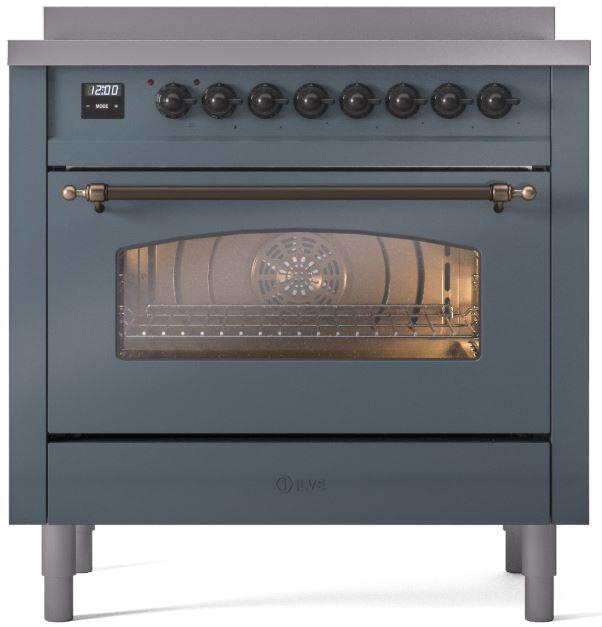 ILVE Nostalgie II 36 " Electric Range, Blue Grey, Bronze Trim UPI366NMPBGB