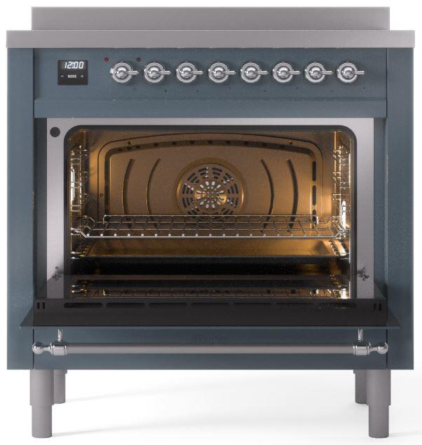 ILVE Nostalgie II 36" Electric Range, Blue Grey, Chrome Trim UPI366NMPBGC