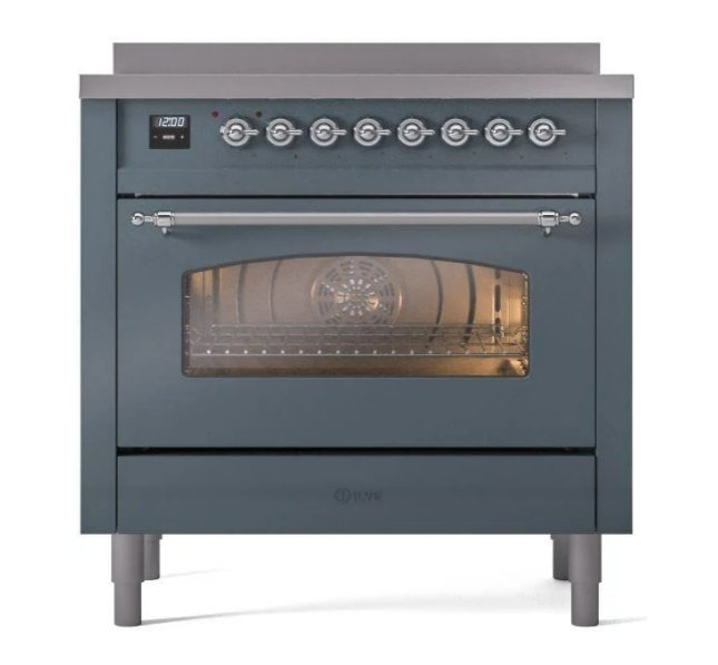 ILVE Nostalgie II 36" Electric Range, Blue Grey, Chrome Trim UPI366NMPBGC