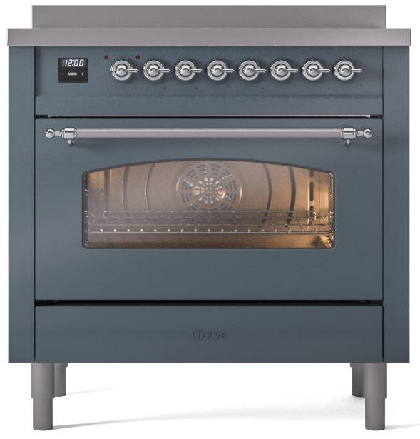 ILVE Nostalgie II 36" Electric Range, Blue Grey, Chrome Trim UPI366NMPBGC