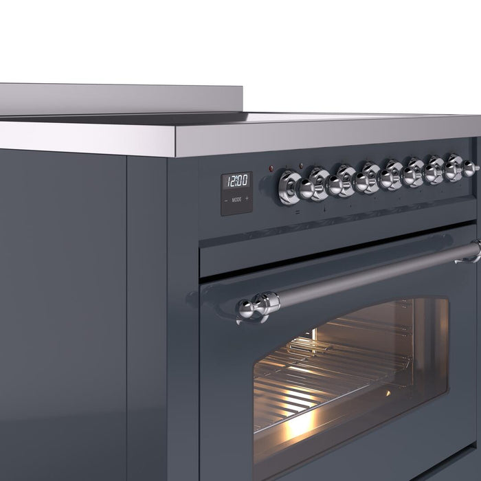 ILVE Nostalgie II 36" Electric Range, Blue Grey, Chrome Trim UPI366NMPBGC