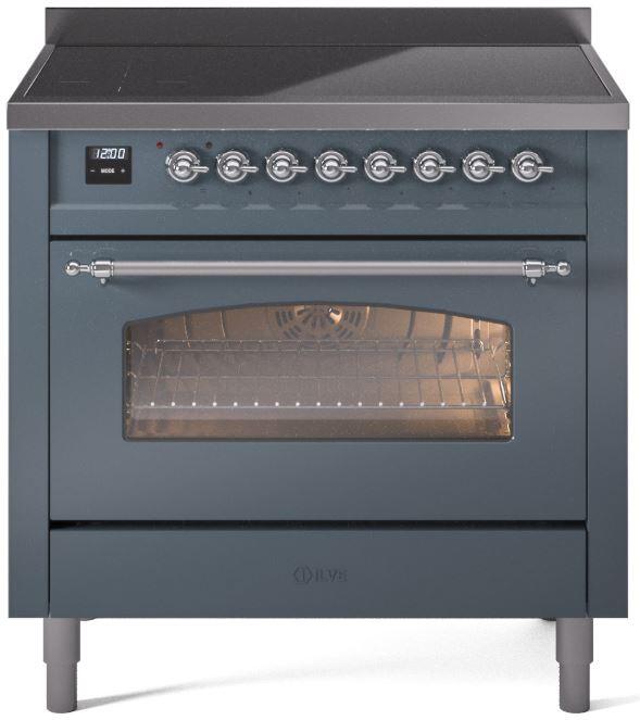 ILVE Nostalgie II 36" Electric Range, Blue Grey, Chrome Trim UPI366NMPBGC
