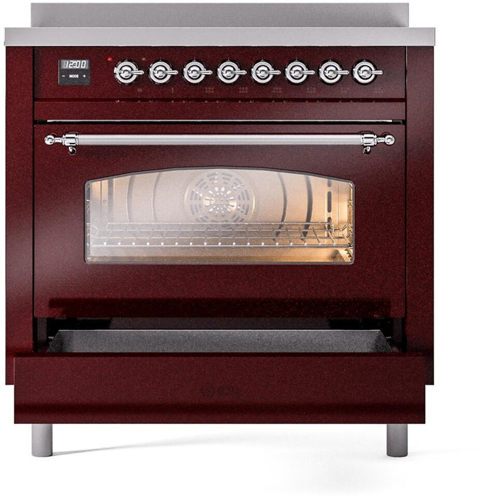 ILVE Nostalgie II 36 " Electric Range, Burgundy, Chrome Trim UPI366NMPBUC
